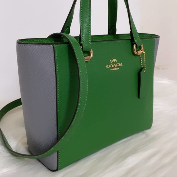 New Coach Alice Satchel in Colorblock / Crossgrain Leather / Green-Grey - Picture 2 of 13